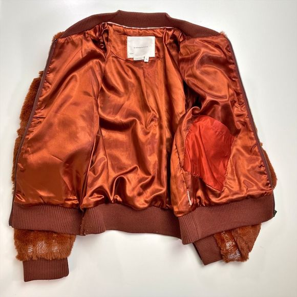 Anthropologie Teddy Bomber Jacket Pockets Lined Plaid Orange Red XS - Picture 5 of 8